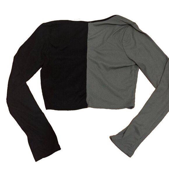 Livi by Olivia Rae Women’s Long Sleeve Button Up Crop Top NWT Olive/Black Size L - Picture 2 of 4